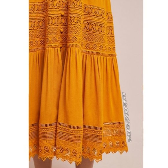 RARE NWT ANTHROPOLOGIE Golden Peasant Embroidered Maxi Dress. Size 4 - Picture 5 of 16